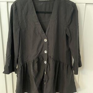 Zara Black Babydoll Blouse with Shell Buttons